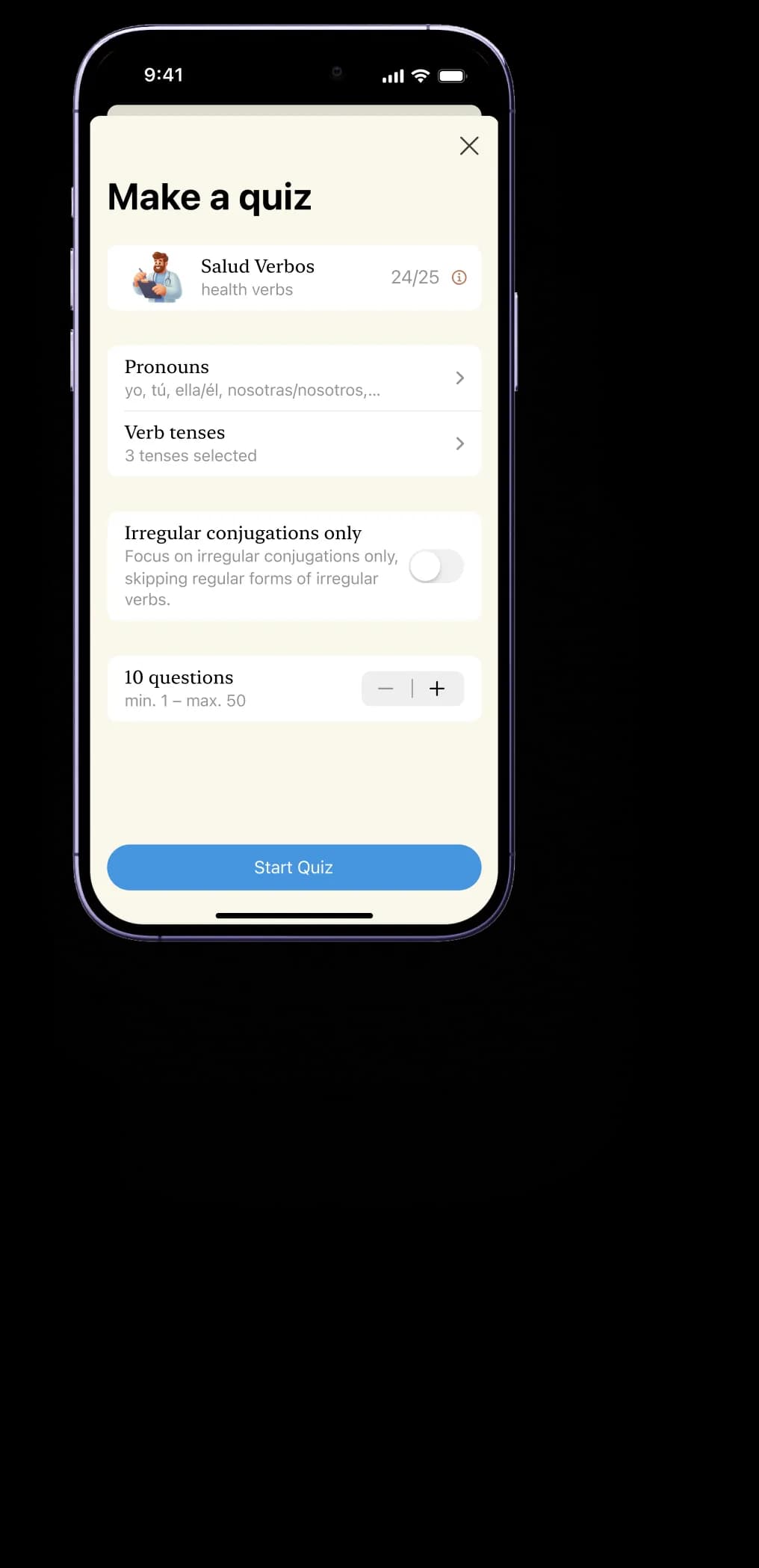 Предпросмотр настроек пользовательской викторины